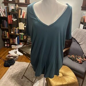 Express Teal V-Neck Short Sleeve Top